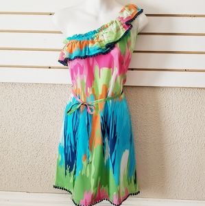 Mud pie watercolor one shoulder mini dress size M